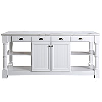 Monterey 80 In. Kitchen Island in White Cabinet Finish and Wood Countertop Monterey 80 In. Kitchen Island in White Cabinet Finish and Wood Countertop