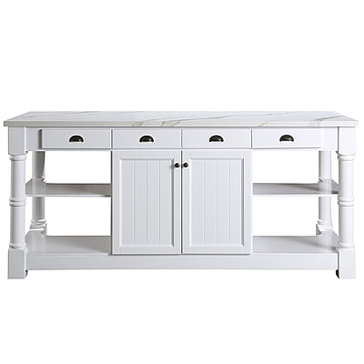 Monterey 80 In. Kitchen Island in White Cabinet Finish and Wood Countertop