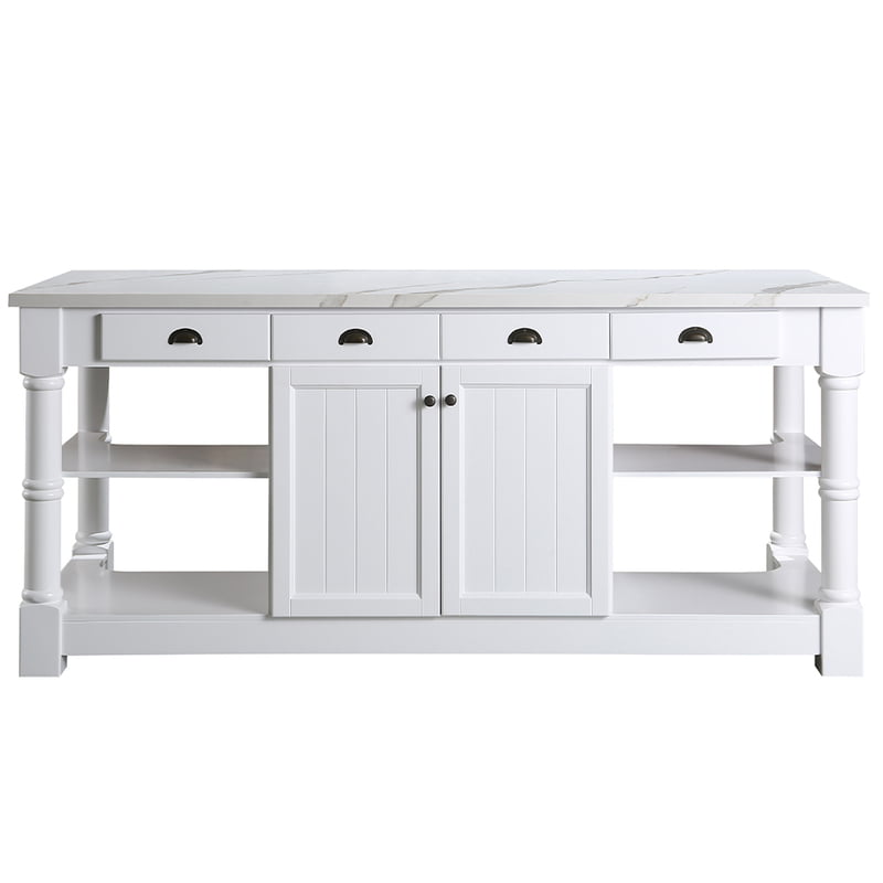 Monterey 80 In. Kitchen Island in White Cabinet Finish and Wood Countertop Monterey 80 In. Kitchen Island in White Cabinet Finish and Wood Countertop