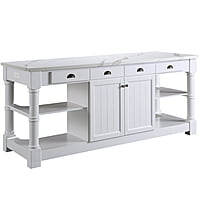 Monterey 80 In. Kitchen Island in White Cabinet Finish and Wood Countertop Monterey 80 In. Kitchen Island in White Cabinet Finish and Wood Countertop